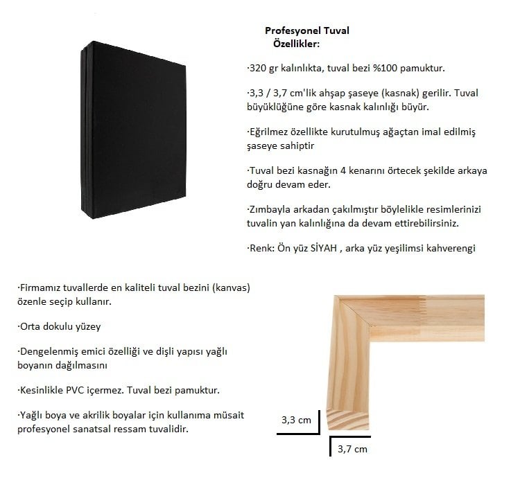 100X120 cm Siyah Profesyonel Tuval