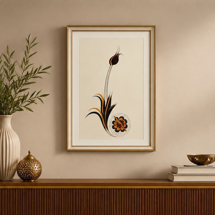 Lale Motifi Çerçeveli Tıpkı Basım Tablo 51x71 cm