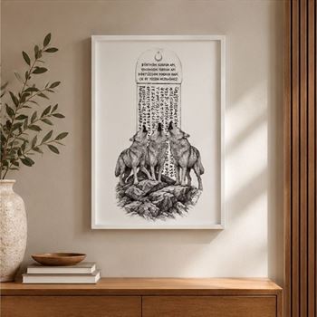 Kurt Motifli Çerçeveli Tıpkı Basım Tablo 52x72 cm