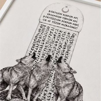 Kurt Motifli Çerçeveli Tıpkı Basım Tablo 52x72 cm